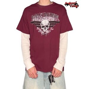Y2K Harley Davidson Tee maroon red size L biker skater Vtg